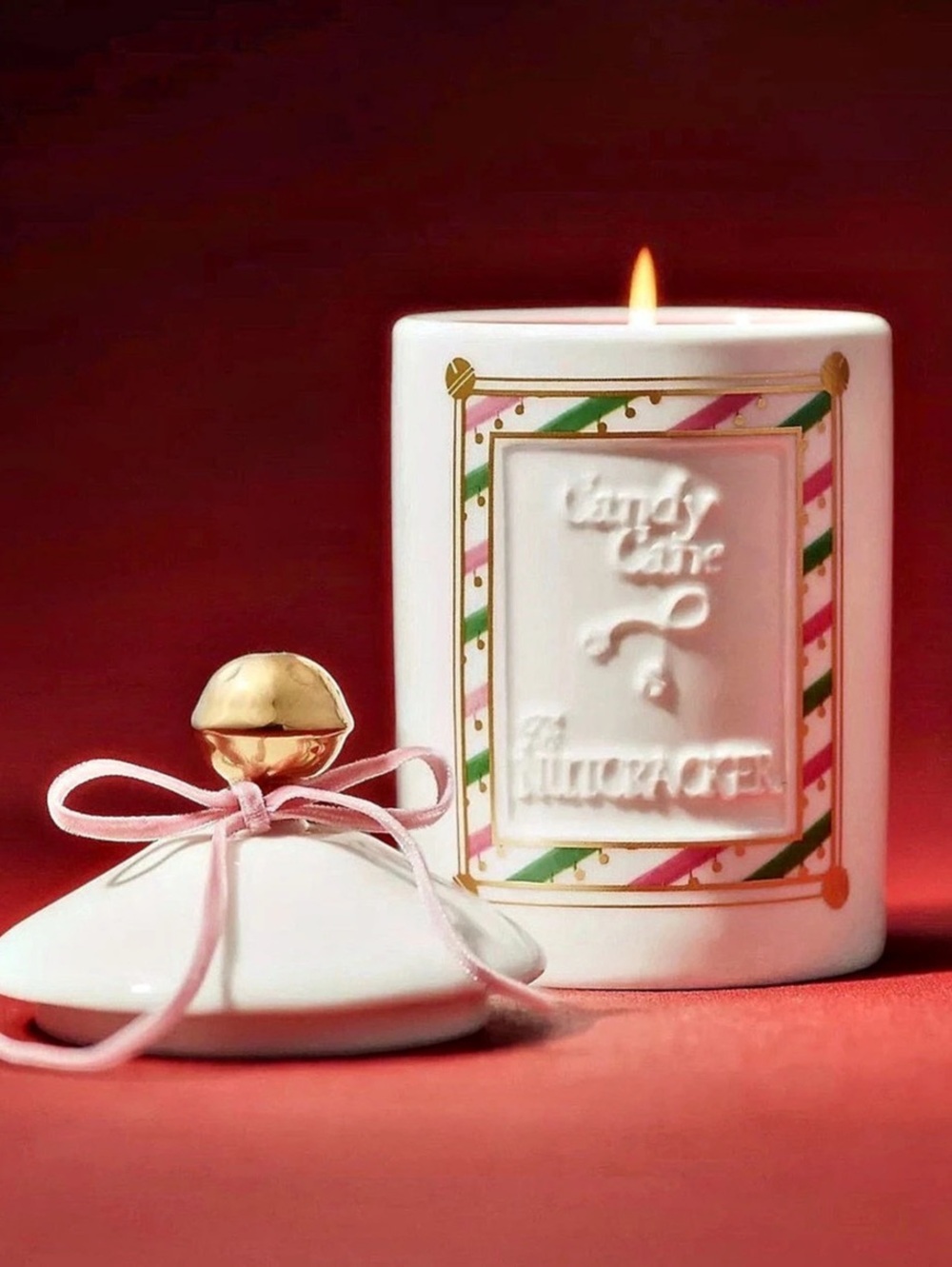 Anthropologie New York City Ballet Candy Cane Ceramic Candle in White & Red